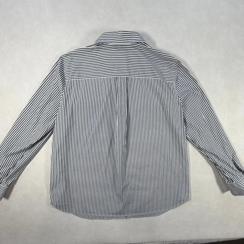Lafayette 148 New York Womens Navy White Striped Button Down Shirt Large - Picture 15 of 16